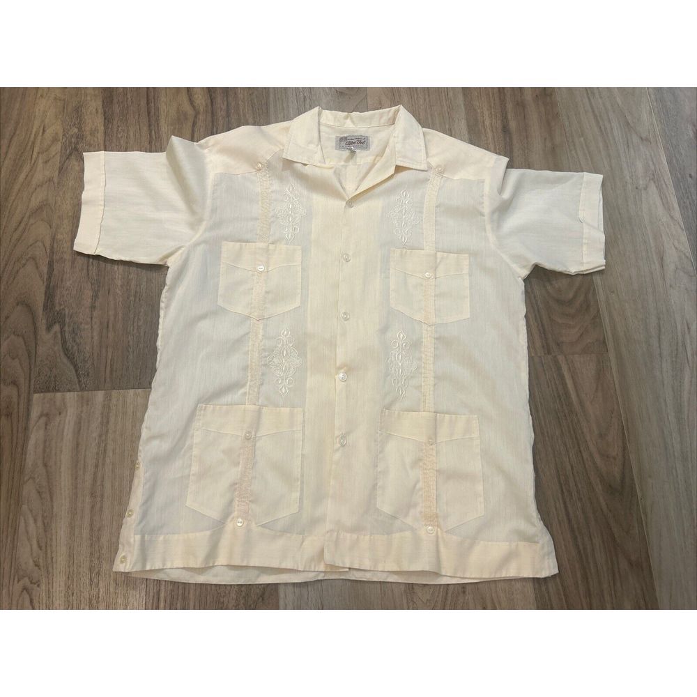 Alon Vel Mens Button Up Shirt Yello Size 44 Polyester/cotton Short Sleeve Pocket
